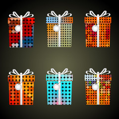 colorful dots wrapping paper gifts with ribbons and tags eps10