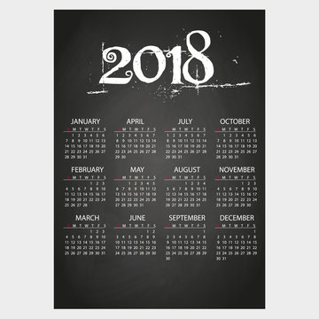 2018 wall calendar on blackboard with chalk eps10