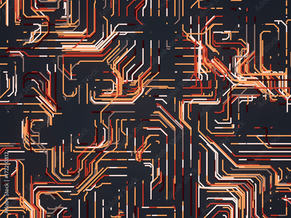 Poster Digital colored lines abstract background. 3d rendering