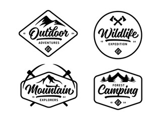 Set of outdoor wild life related labels badges emblems. Vector vintage illustration.