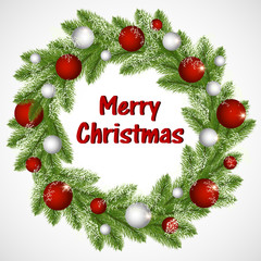 Christmas wreath with balls and snowflakes