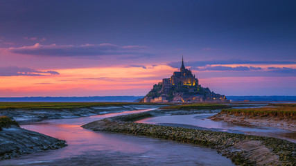 Mont Saint-Michel view in the sunset light. Normandy, northern France