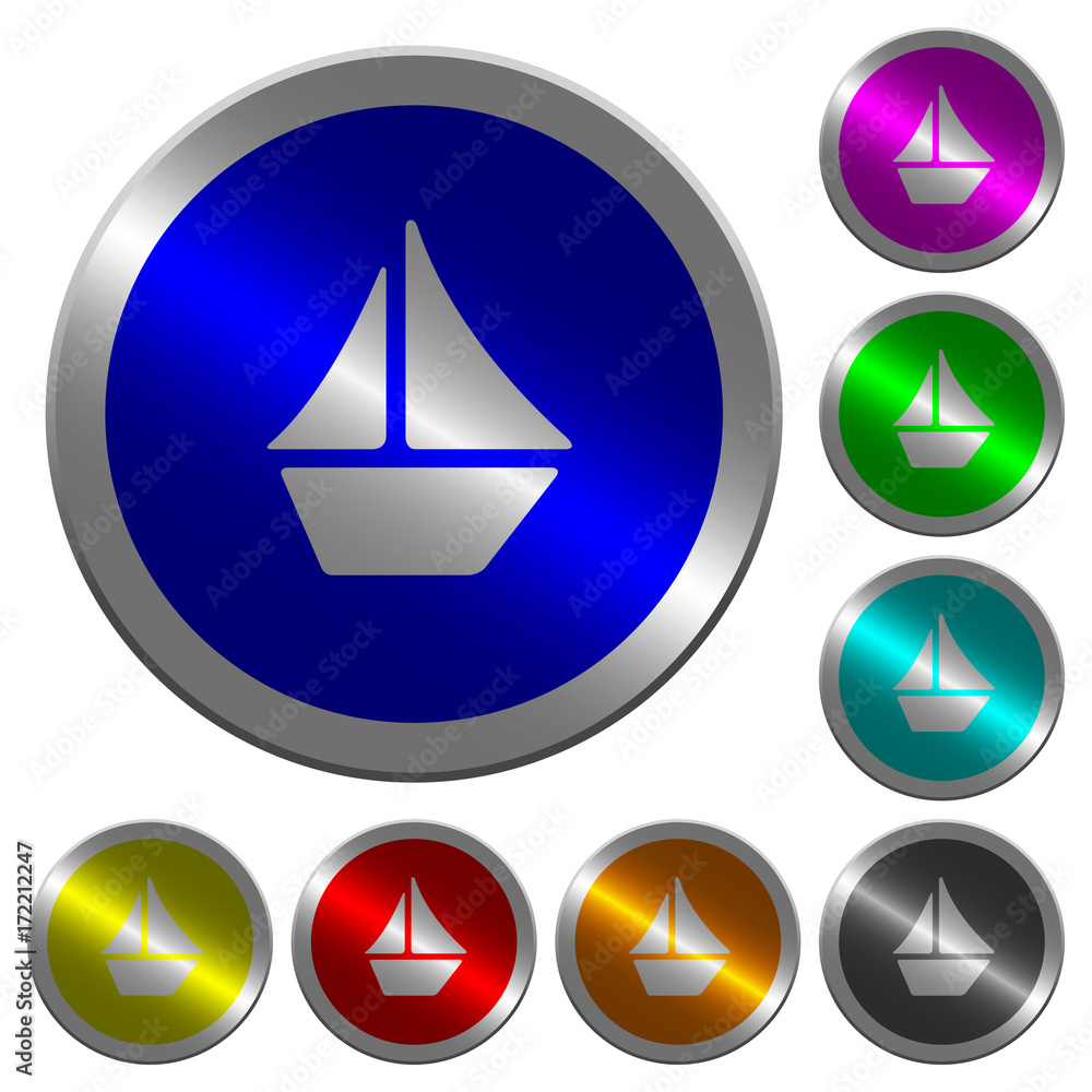 Poster sailboat luminous coin-like round color buttons