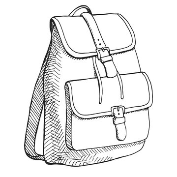 recommend clip art: Sketch of a rucksack. Backpack isolated on white background. Vector illustration of a sketch style.