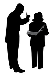 Male boss giving order instruction or warning his female employee