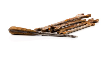 Old rusty tools isolated