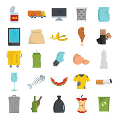 Garbage flat icons set vector illustration for design and web isolated on white