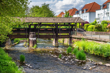 Cityscape by the river Alb in Ettlingen, Black Forest, Baden-Wurttemberg, Germany, Europe