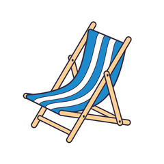 Blue striped beach deck chair vector isolated.