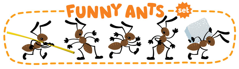 Funny small ants set. Children vector illustration