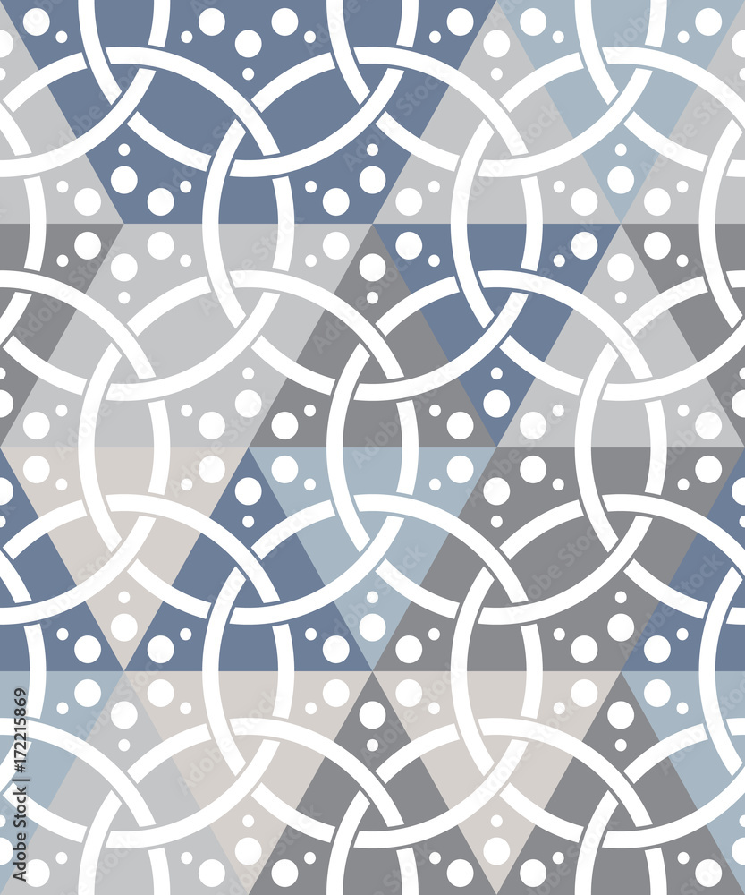 Poster abstract seamless pattern of rings and dots. rings tied to each other.