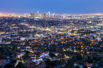 Fotobehang panoramic view of downtown los angeles at night, california © jon_chica