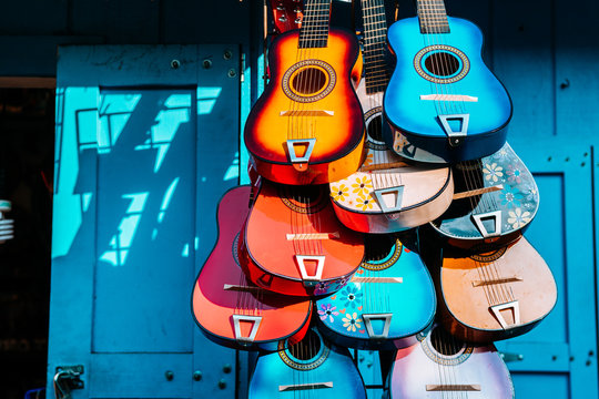 multi colored mexican guitars