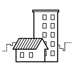 cottage and high-rise building line icon