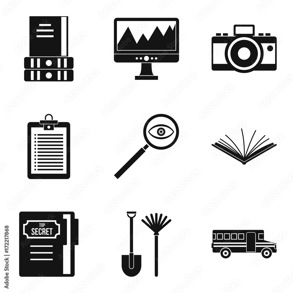 Poster data search icons set, simple style