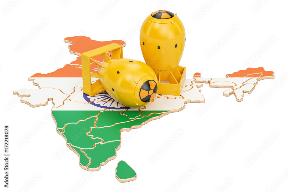 Poster indian map with nuclear weapon concept, 3d rendering