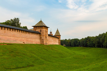 Fototapeta na wymiar The Novgorod Kremlin is the oldest fortress in Russia. Detinets (the original name of the citadel), Velikiy Novgorod, Russia