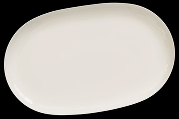 Oblong White Porcelain Platter Isolated On Black Background