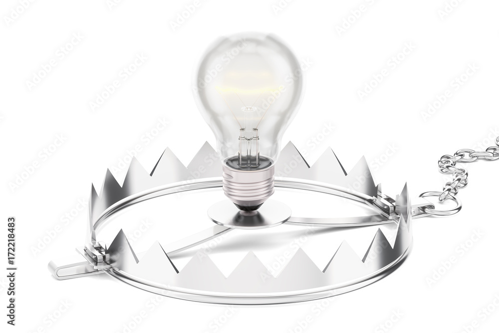 Poster trap with lightbulb, 3d rendering
