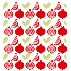 Floral pattern on a white background. Print pomegranate. Half icon grenades. Logo grenade. Healthy eating. Vitamin. Vector illustration.