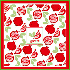 Red fresh pomegranate pattern art design food vitamin vector ornament. Sliced pomegranates and fruit seeds sweet graphical textures
