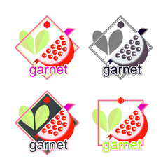 Floral pattern on a white background. Print pomegranate. Half icon grenades. Logo grenade. Healthy eating. Vitamin. Vector illustration.