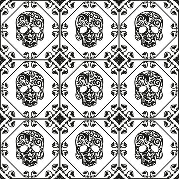 with ornament and flower pattern. Seamless pattern.