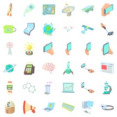 Communication icons set, cartoon style