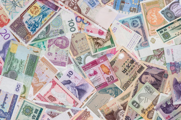 Fototapeta na wymiar world paper money as background. close up