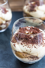 Traditional Italian dessert Tiramisu in a Glass Jar