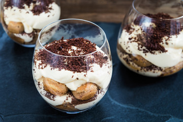 Traditional Italian dessert Tiramisu in a Glass Jar