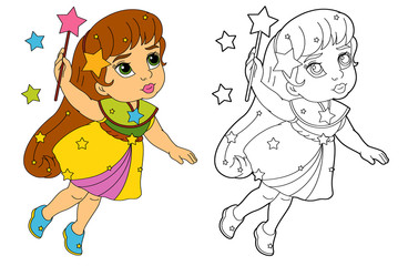 cartoon scene with traveler near the village - illustration for children