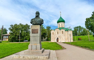 Transfiguration Cathedral and Monument to Alexander Nevsky in Kremlin, Pereslavl-Zalessky, Russia