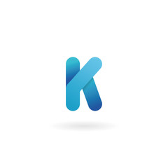 Letter K logo. Blue vector icon. Ribbon styled font.