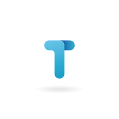 Letter T logo. Blue vector icon. Ribbon styled font.