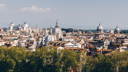 Skyline of Rome, Italy. Panoramic view of Rome architecture and landmark, Rome cityscape. Rome postcard