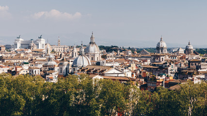 Obraz premium Skyline of Rome, Italy. Panoramic view of Rome architecture and landmark, Rome cityscape. Rome postcard