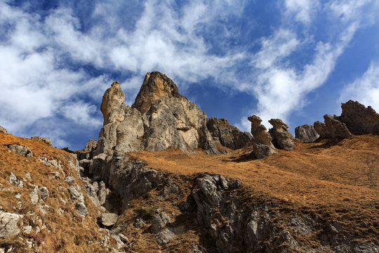 Limestone formation of Grigna Meridionale, near Refuge Rosalba, Abbadia Lariana, Province of Lecco, Lombardy, Italy