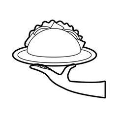 hand holding taco mexican fast food menu restaurant vector illustration