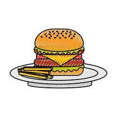 burger french fries fast food tasty delicious snack lunch vector illustration