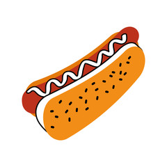fast food hot dog sausage and mustard dinner vector illustration
