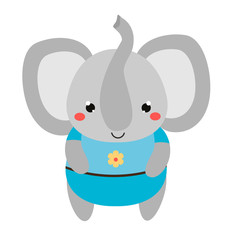Cute elephant in blue clothes. Cartoon kawaii animal character. Vector illustration for kids and babies fashion