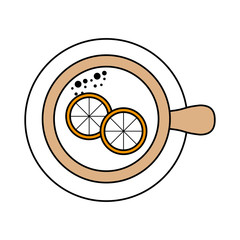 cup of tea with slice orange refreshment liquid vector illustration