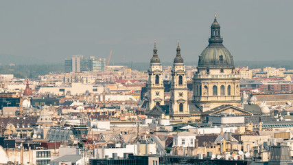 Fototapeta na wymiar Rooftops and Dome of St. Stephens Basilica, Budapest, Hungary 