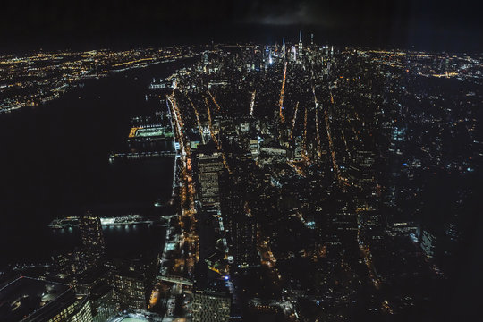 Night cityscape,view from 102 floor on the New York streets and buildings