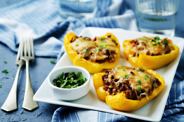 Minced meat stuffed yellow Bell pepper