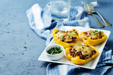 Minced meat stuffed yellow Bell pepper