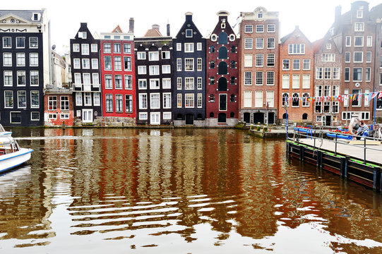 Amsterdam, Holland - view of a canal and characteristic buildings