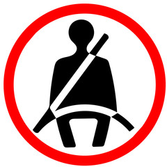 Fasten safety seat belt. Red prohibition warning symbol sign on white background.