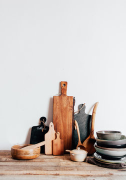 Kitchen utensils and dishes